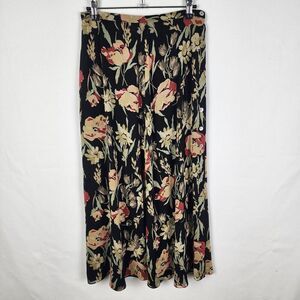 Dana Buchman 100% Silk Flower Midi Tropical Flow Flare Skirt Size 6P Cottagecore